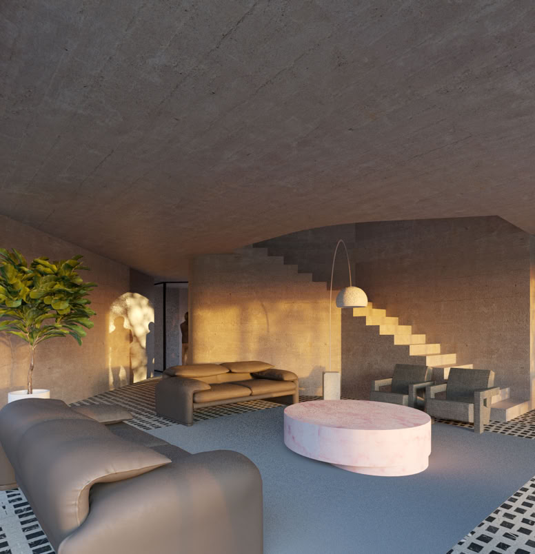 Contemporary design interiors for this house with scenographic staircase and large windows.