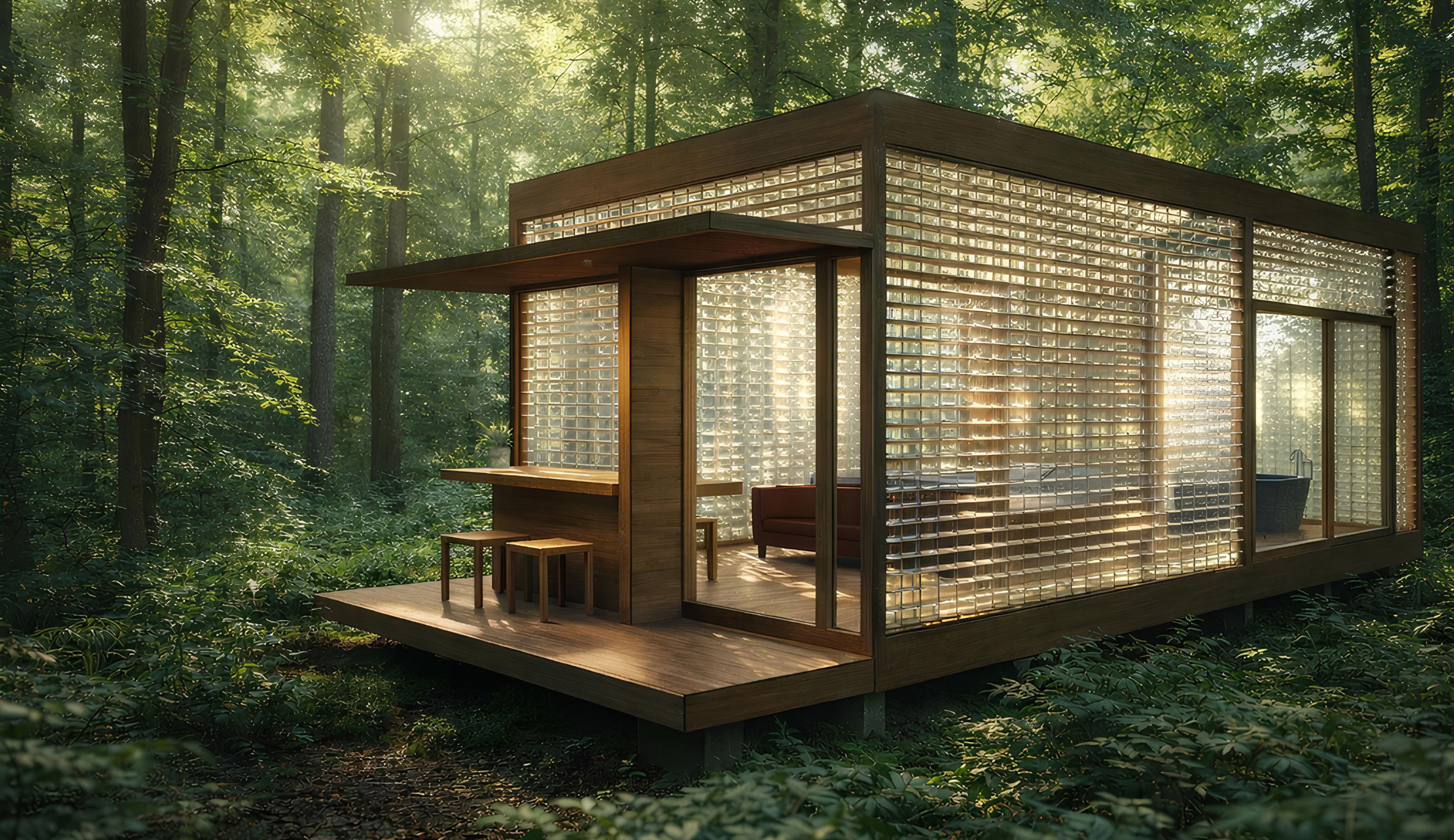 Vista esterna di Aether, stanza immersiva progettata dallo studio di architettura MIDE architetti con schermature e terrazza integrata nel paesaggio naturale