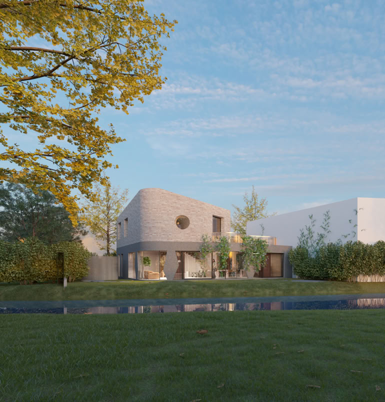 Contemporary residence overlooking the river near Treviso. Modern architecture with panoramic terrace, refined interiors and natural materials in constant dialogue with the landscape.