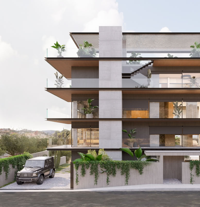 Luxury residence in Athens by MIDE architetti, featuring contemporary design, panoramic terraces, Mediterranean garden, and views of hills and sea.
