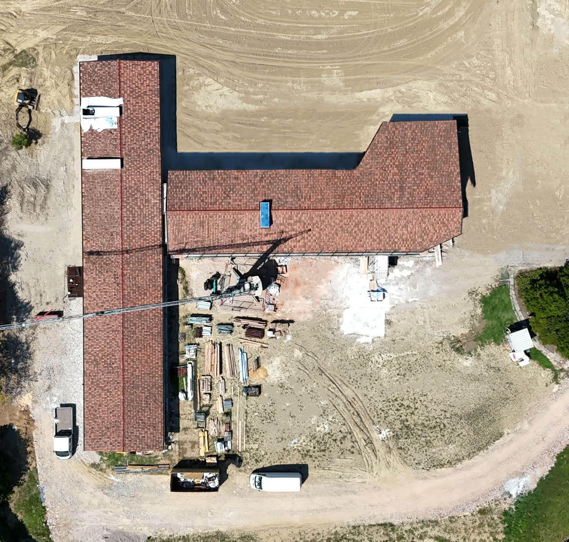 Site plan of the lakeside villa designed by MIDE architetti in the Province of Padua, during the central phase of construction.