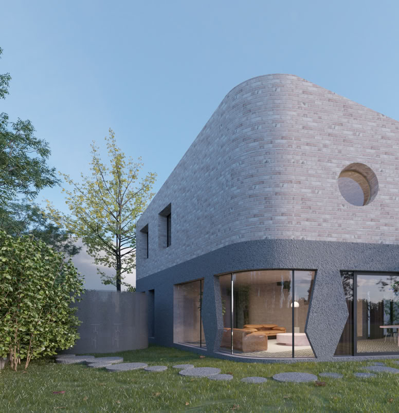 Facade with full-height glazed openings ensuring abundant natural light and seamless visual continuity with the surrounding landscape.
