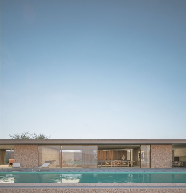 Terrazza esterna con specchio d’acqua che valorizza la vista sul mare e integra gli spazi interni ed esterni.